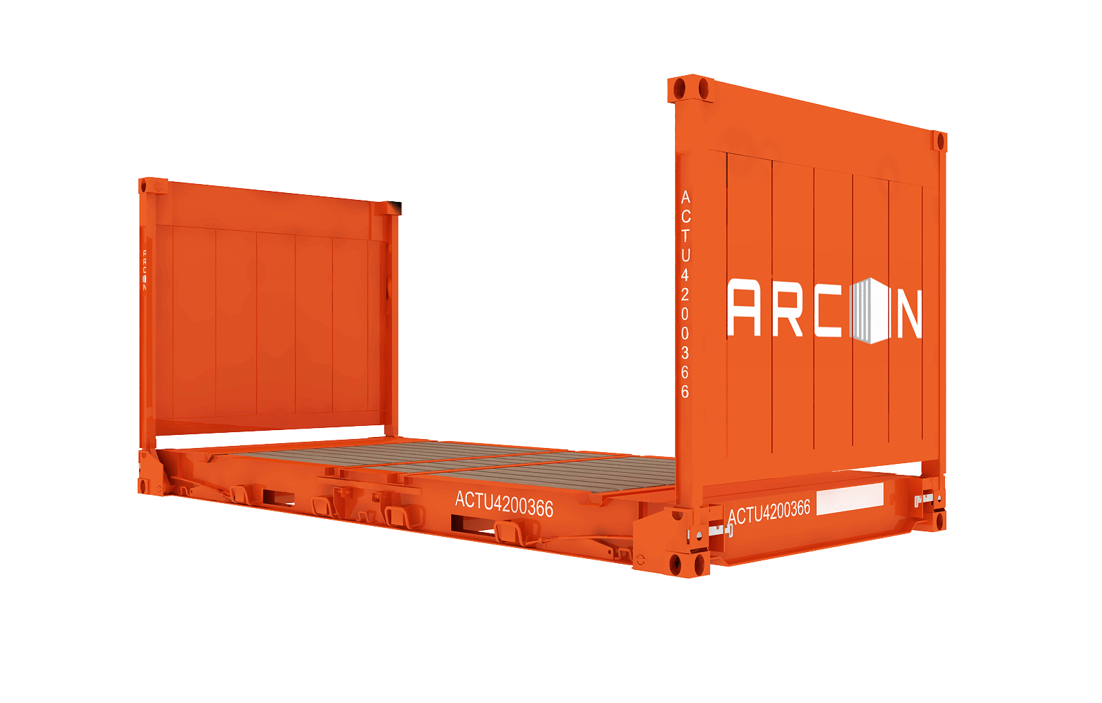 20ft flat rack container with collapsible ends folded for easy storage
