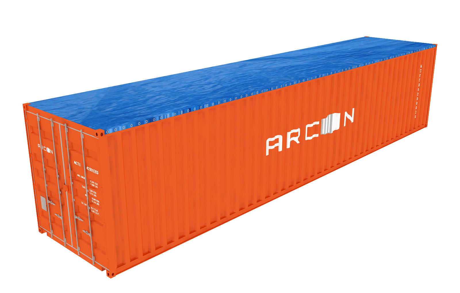 40ft open top container with blue removable tarpaulin roof cover