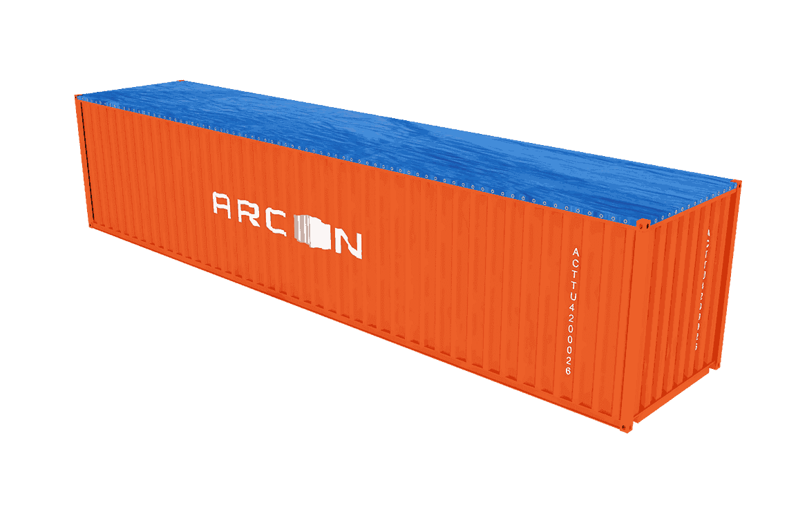 Rear view of a 40ft open top container with lockable swinging doors